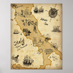 Pôster Ilha do Mapa do tesouro perdido com Jolly Roger