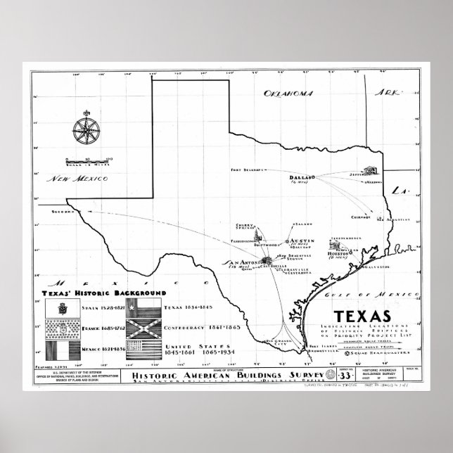 Póster Mapa do Texas, 1933 (Frente)