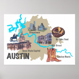 Póster Mapa do Texas Austin