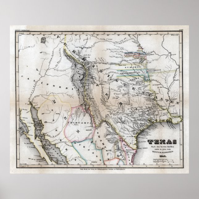 Póster Mapa do Texas de 1846 (Frente)
