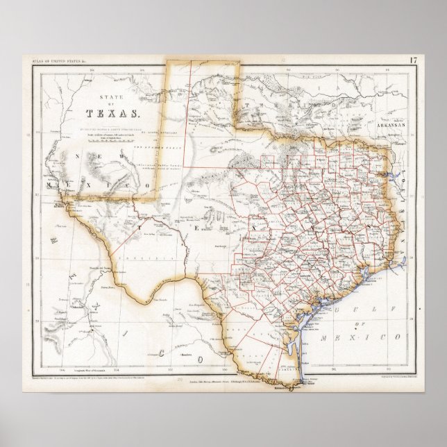 Poster Mapa do Texas de 1857 (Frente)