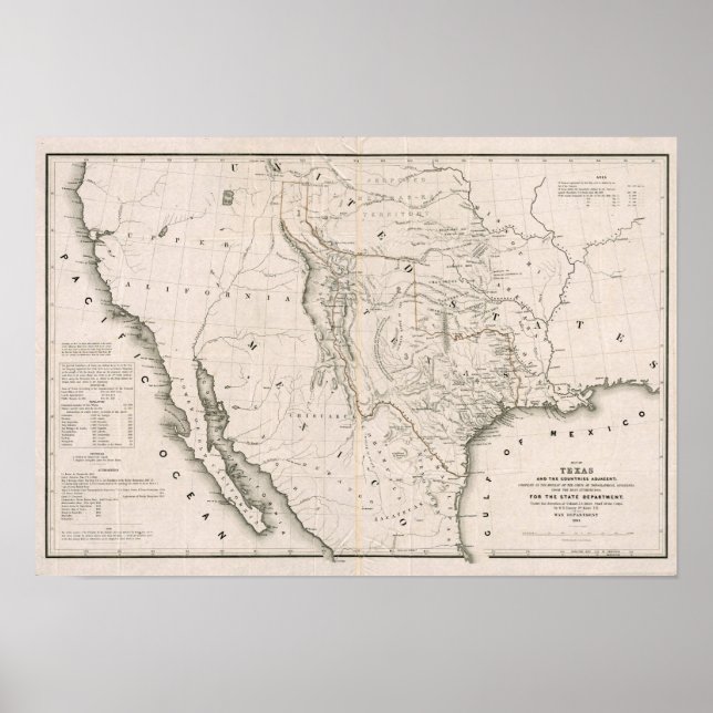 Póster Mapa Do Texas E Dos Países Adjacentes (Frente)