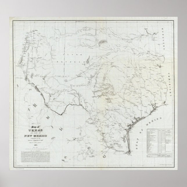 Poster Mapa do Texas e parte do Novo México (Frente)