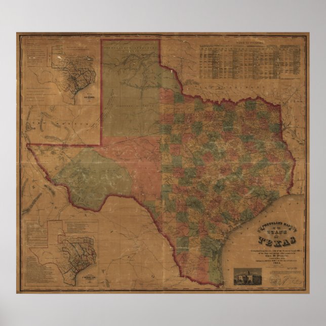 Póster Mapa do Texas em 1862 (Frente)