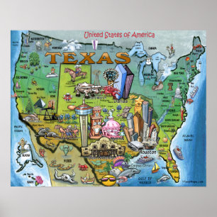 Poster Mapa do Texas EUA
