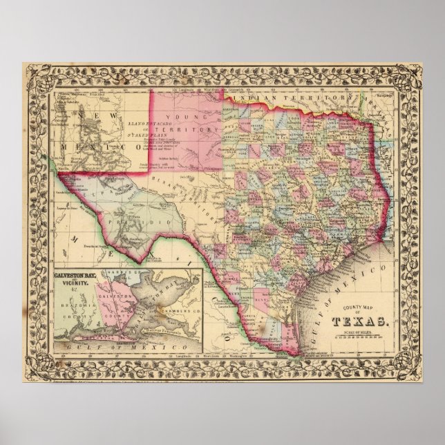 Poster Mapa do Texas por Mitchell (Frente)