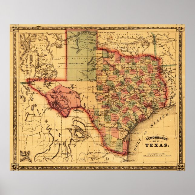 Poster Mapa do TexasPanorâmica (Frente)