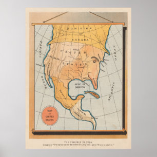 Poster Mapa do Tio Sam Comendo Cuba da América do Vintage