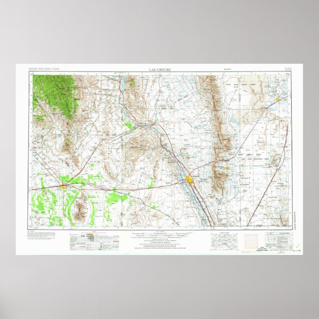 Poster Mapa do Topo de Las Cruces de 1957 (Frente)