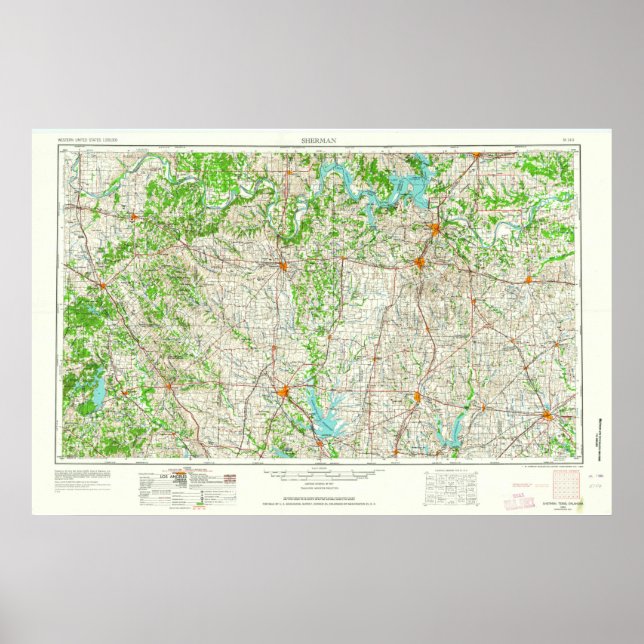 Poster Mapa do Topo do Sherman TX (Frente)