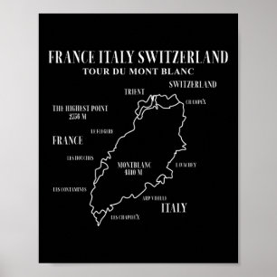 Poster Mapa do Tour Du Mont Blanc França Itália Suíça Hi