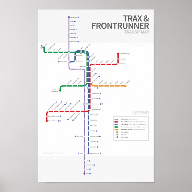 Poster Mapa do trânsito ferroviário de Utah (Frente)