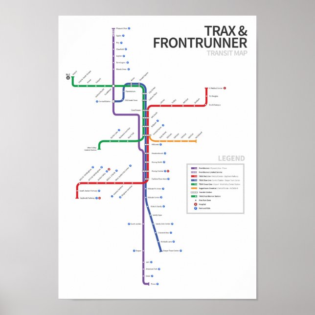 Poster Mapa do trânsito ferroviário de Utah (Frente)