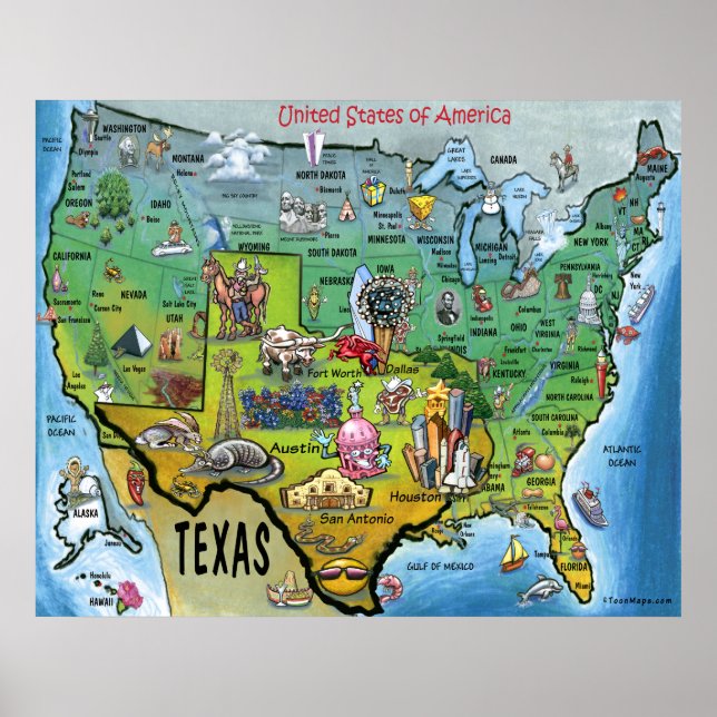 Póster Mapa do TX USA (Frente)