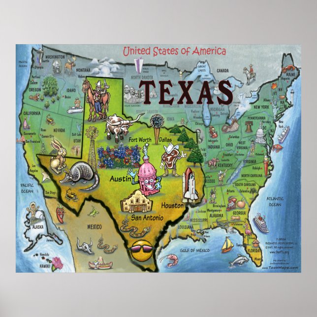 Póster Mapa do TX USA (Frente)
