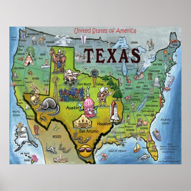 Póster Mapa do TX USA (Frente)