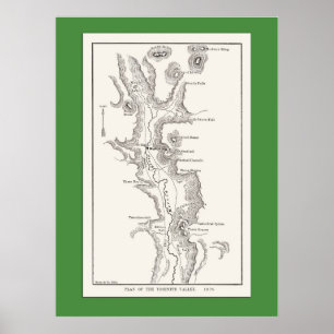 Póster Mapa do vale de Yosemite desde 1876