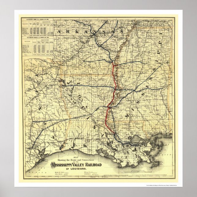 Póster Mapa do Vale do Mississippi 1882 (Frente)