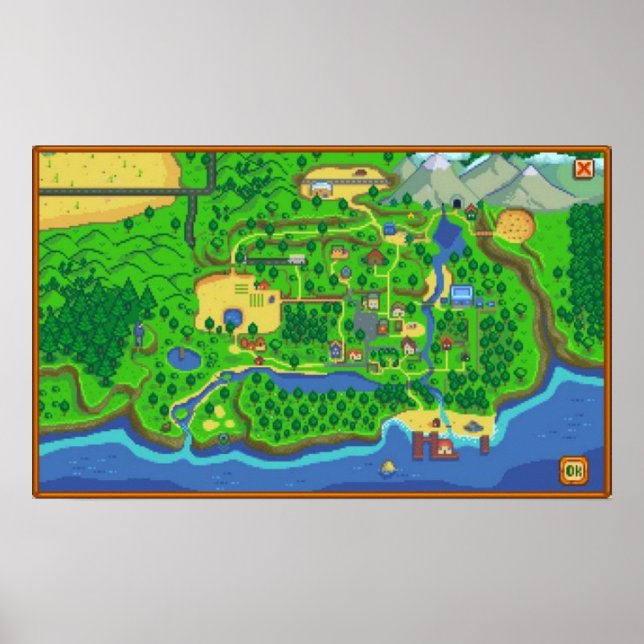 Poster Mapa do Vale do Stardew (Frente)
