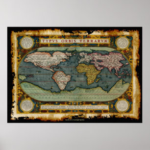 Póster Mapa do Velho Mundo de Ortelius em Estilo Russo de