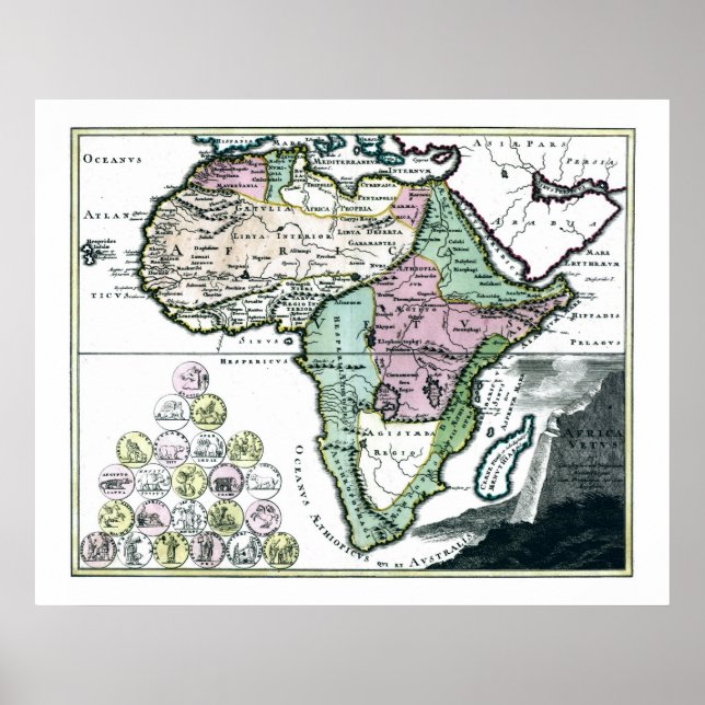 Póster Mapa do Vetus 1720 na África (Frente)
