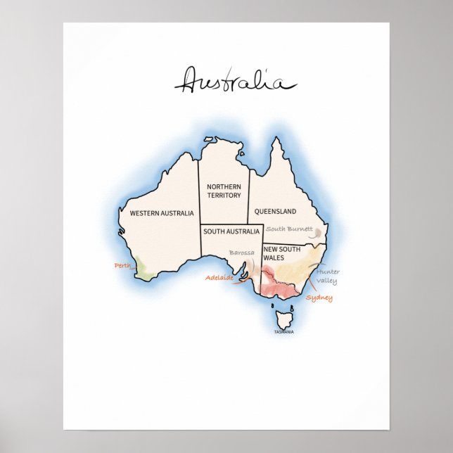 Poster Mapa do vinho da Austrália (Frente)