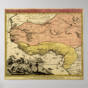 Póster Mapa do Vintage 1743 na África Ocidental