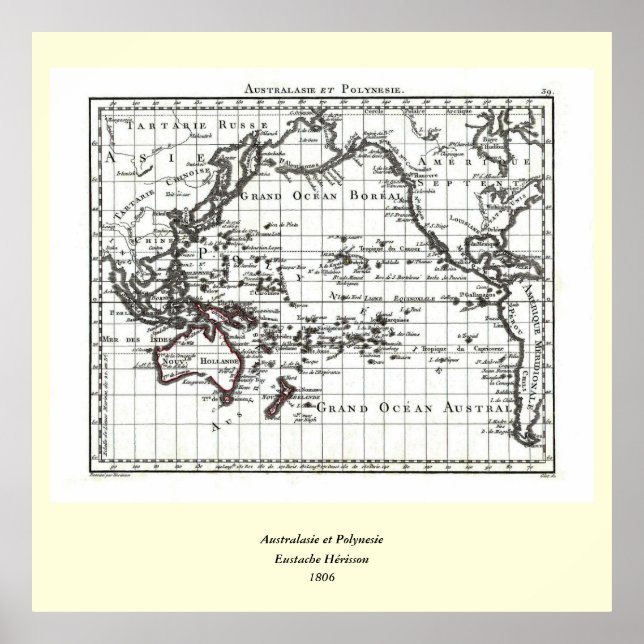 Póster Mapa do Vintage 1806 - Australasie et Polynesie (Frente)