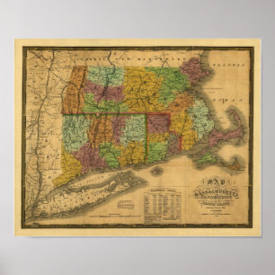 Poster Mapa do vintage 1831 - Nova Inglaterra do sul