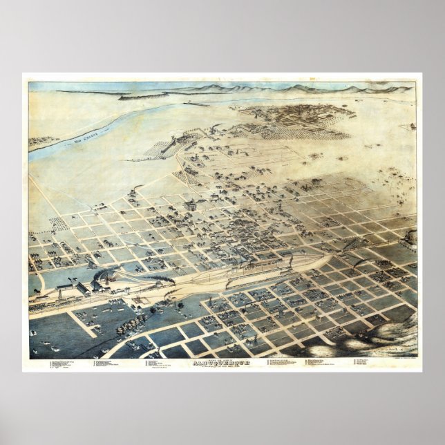 Poster Mapa do Vintage Albuquerque NM (1886) (Frente)