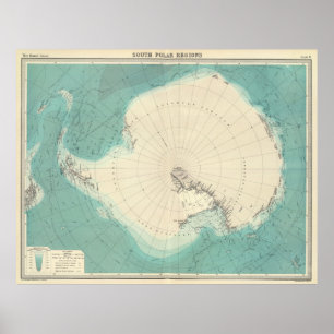 Poster Mapa do vintage da Antártica (1922)