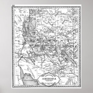 Póster Mapa do vintage da arizona (1881) BW
