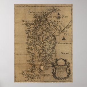 Poster Mapa do vintage da baía de Chesapeake (1778)