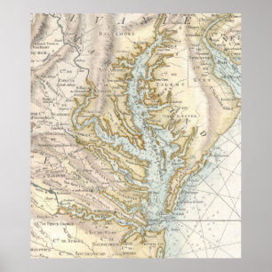 Póster Mapa do vintage da baía de Chesapeake (1778) 2