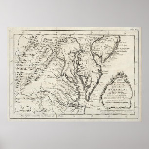 Poster Mapa do vintage da baía de Chesapeake (1780)