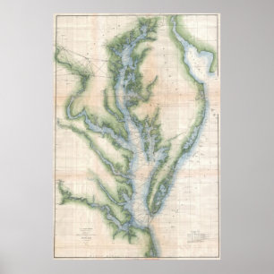 Póster Mapa do vintage da baía de Chesapeake (1873)