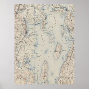 Póster Mapa do vintage da baía de Narragansett (1888)