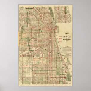 Póster Mapa do vintage da Chicago Estrada de ferro (1906)