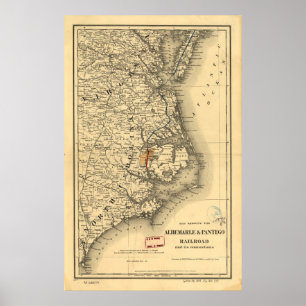 Póster Mapa do vintage da costa de North Carolina (1887)