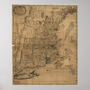 Póster Mapa do vintage da costa de Nova Inglaterra (1771)