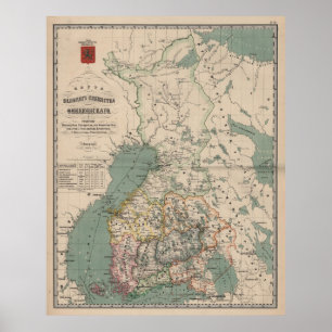 Poster Mapa do Vintage da Finlândia (1860)
