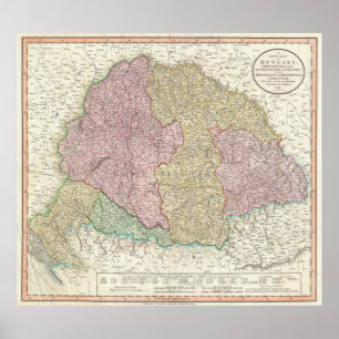 Poster Mapa do Vintage da Hungria (1799)