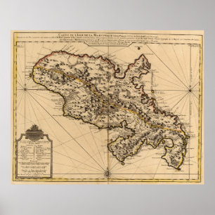 Póster Mapa do vintage da ilha de Martinica (1742) 2