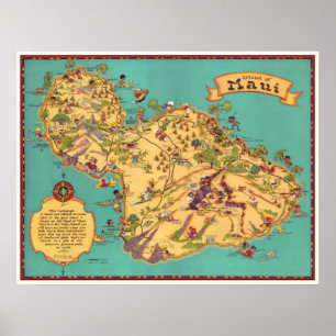 Poster Mapa do vintage da ilha de Maui