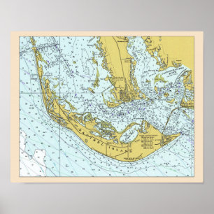Poster Mapa do vintage da ilha de Sanibel