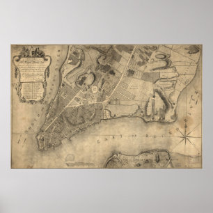 Poster Mapa do vintage da Nova Iorque (1776)
