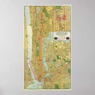 Póster Mapa do vintage da Nova Iorque (1918)