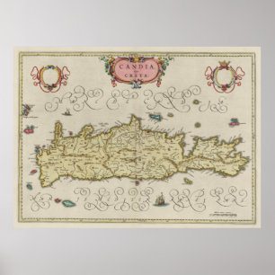 Poster Mapa do vintage da piscina de Crete (1665)
