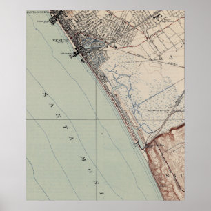 Póster Mapa do vintage da praia Califórnia de Veneza