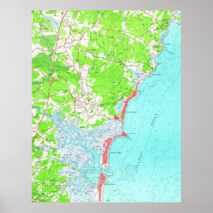 Poster Mapa do vintage da praia New Hampshire de Hampton